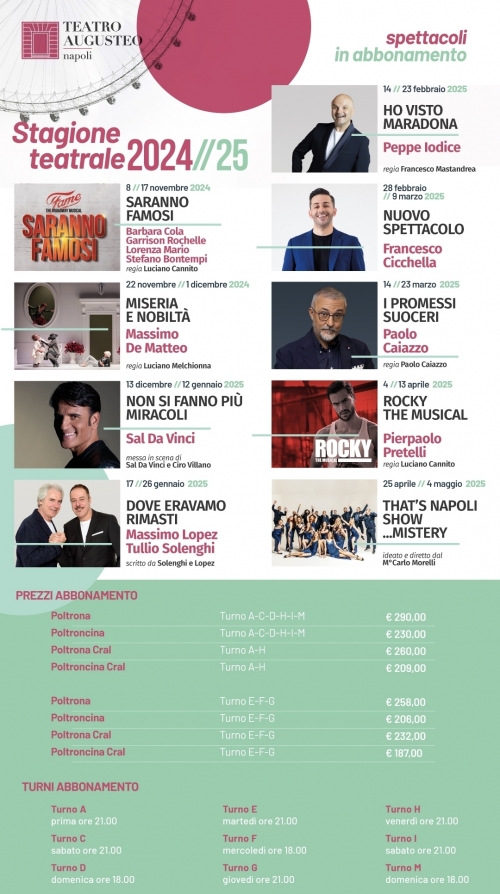 STAGIONE TEATRALE 2024//25 - TEATRO AUGUSTEO - Napoli